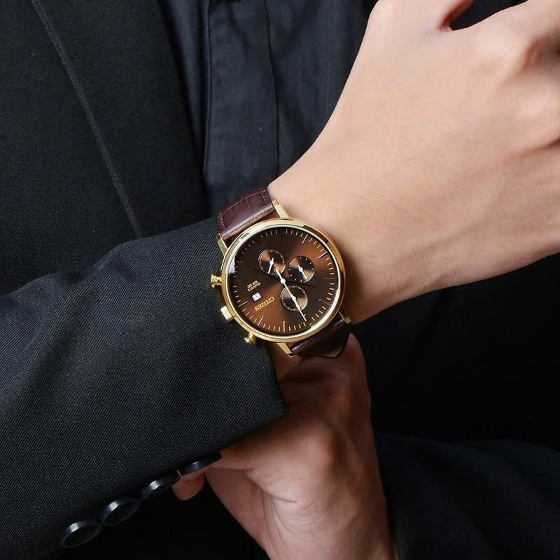 Đồng Hồ Nam Citizen Quartz Chronograph AN3612-09X Chronograph Dây Da Nâu Rose