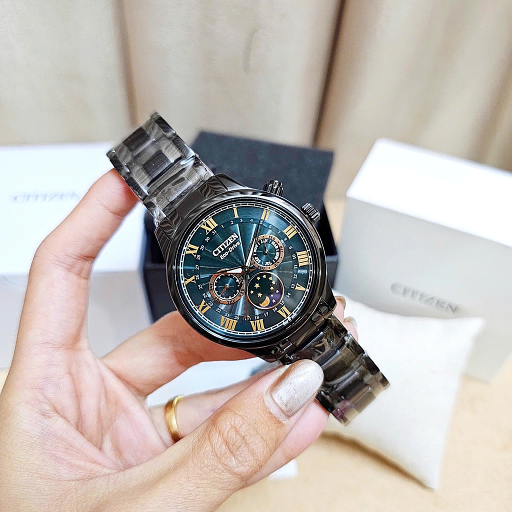 Đồng Hồ Nam Citizen Quartz Eco-drive MoonPhase Black Green AP1055-87X