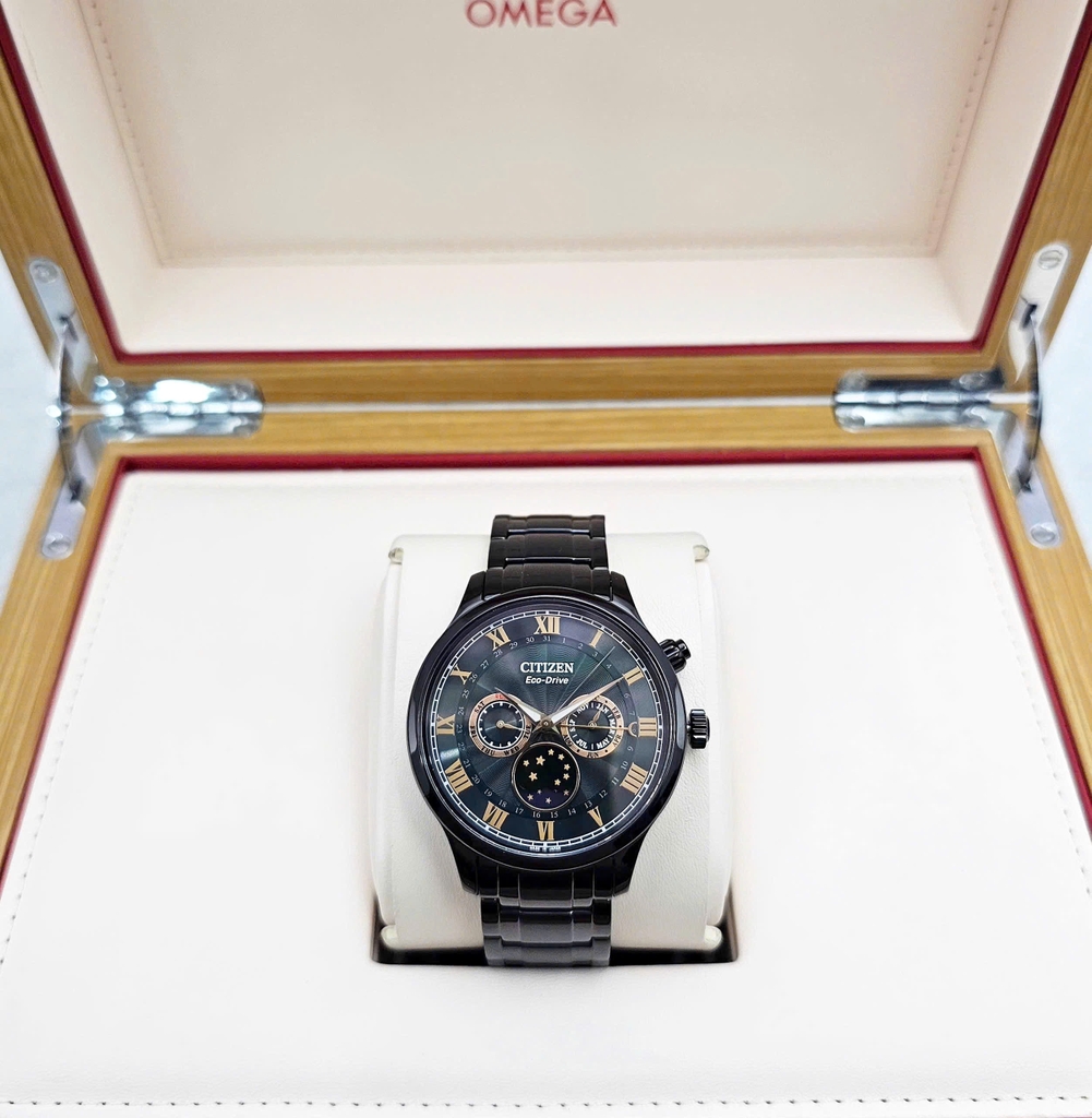 Đồng Hồ Nam Citizen Quartz Eco-drive MoonPhase Black Green AP1055-87X
