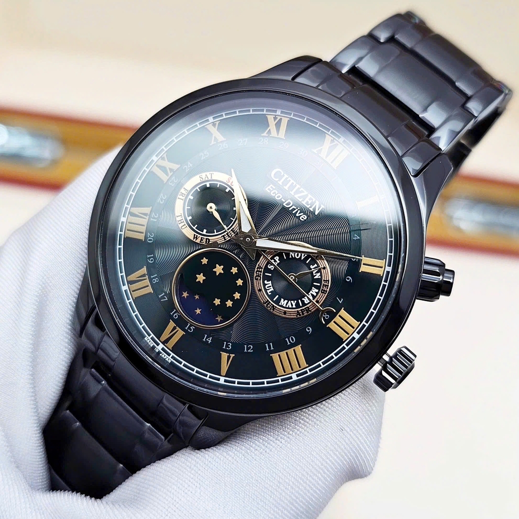 Đồng Hồ Nam Citizen Quartz Eco-drive MoonPhase Black Green AP1055-87X