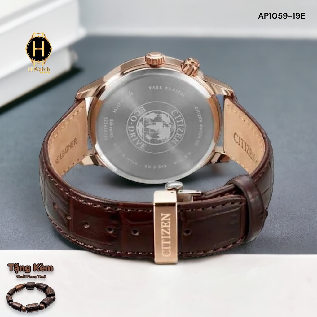 Đồng Hồ Nam Citizen Quartz Eco-Drive  MoonPhase AP1059-19E Dây Da Nâu Mặt Nâu