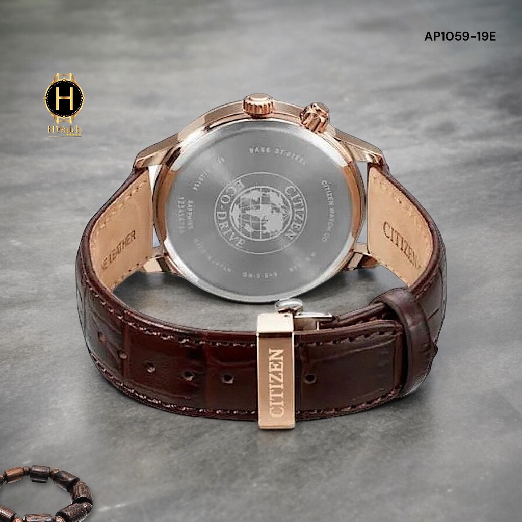 Đồng Hồ Nam Citizen Quartz Eco-Drive  MoonPhase AP1059-19E Dây Da Nâu Mặt Nâu