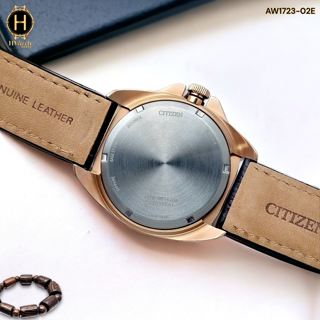 Đồng Hồ Nam Citizen Quartz Eco-Drive AW1723-02E Dây Da Vỏ Vàng Hồng Mặt Đen Sapphire