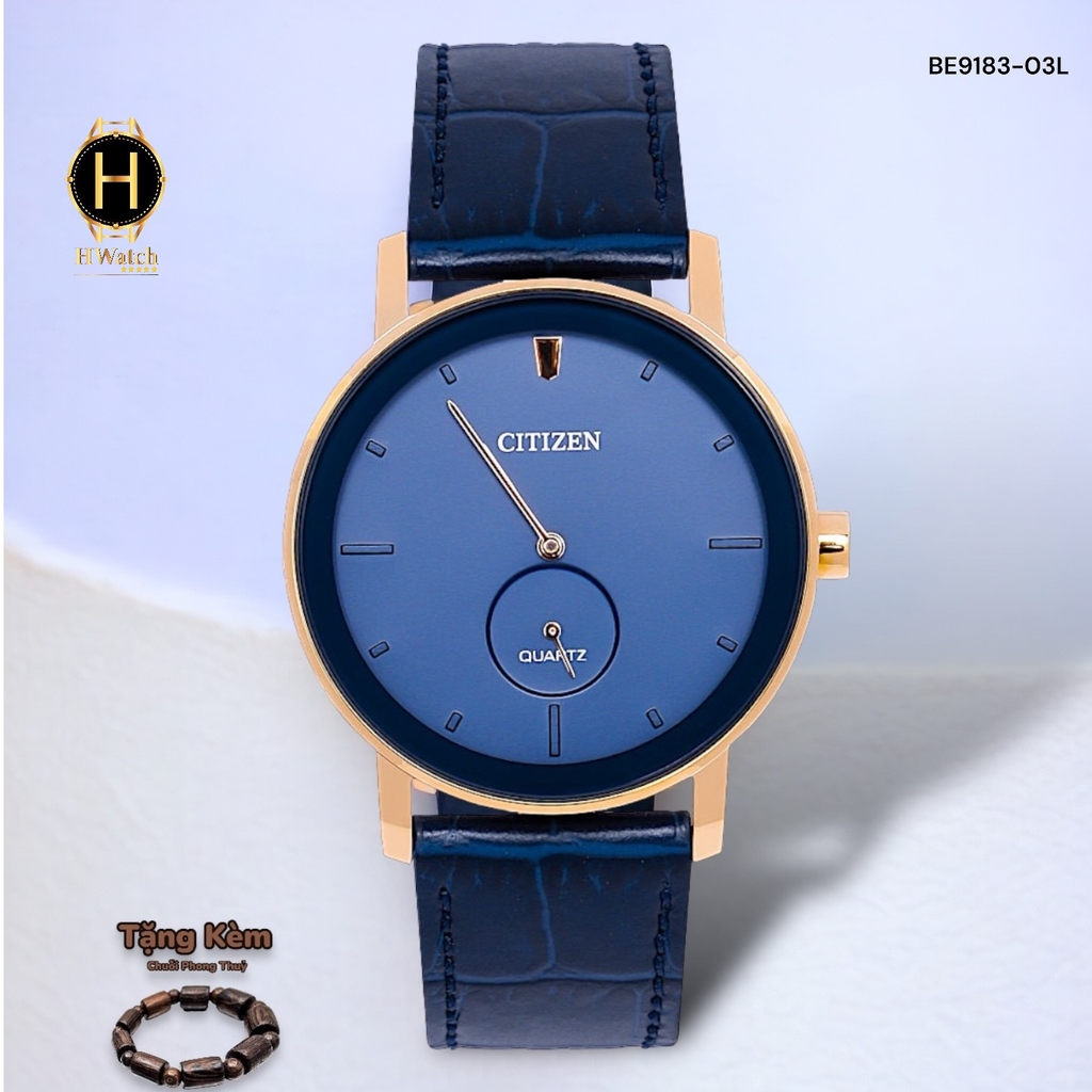 Đồng Hồ Nam Citizen Quartz BE9183-03L Dây Da Vỏ Vàng Mặt Xanh