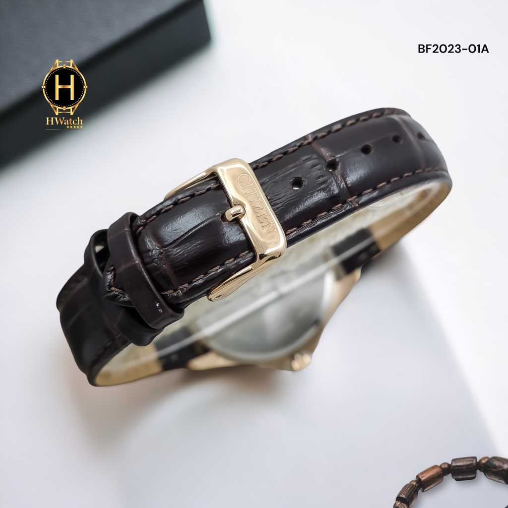 Đồng Hồ Nam Citizen BF2023-01A Quartz Dây Da Vỏ Rose Mặt Trắng Caro