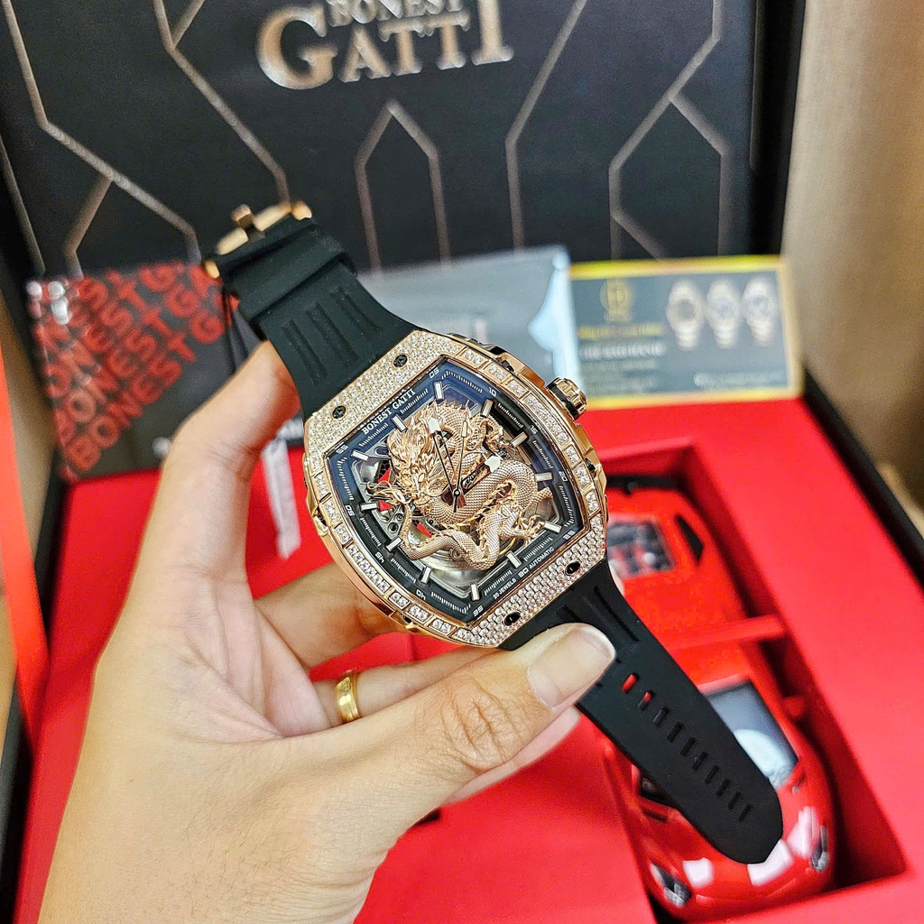 Đồng Hồ Nam Bonest Gatti Automatic Ghost Dragon Star Gold BG5605-A2  ( BG5605 ) Full Diamond