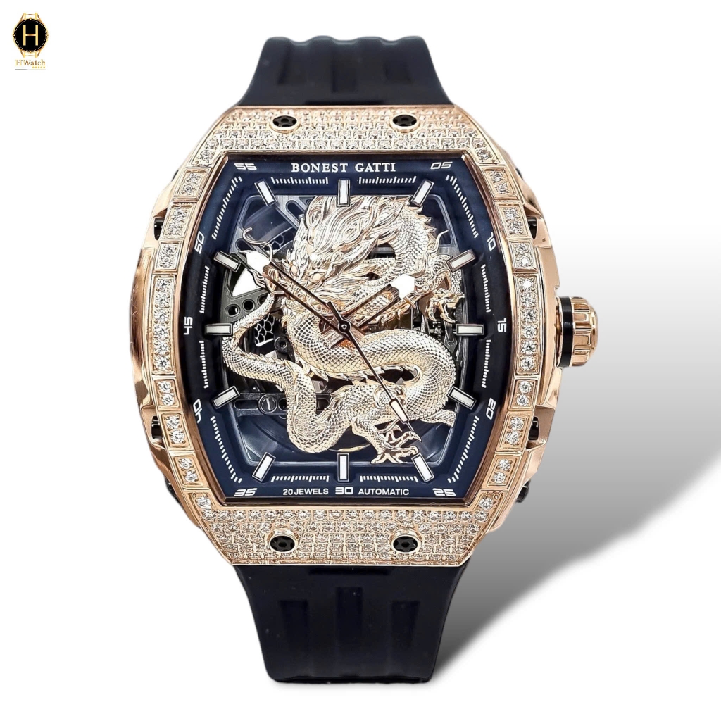 Đồng Hồ Nam Bonest Gatti Automatic Ghost Dragon Star Gold BG5605-A2  ( BG5605 ) Full Diamond