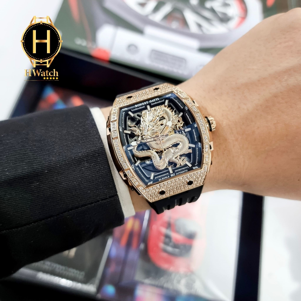 Đồng Hồ Nam Bonest Gatti Automatic Ghost Dragon Star Gold BG5605-A2  ( BG5605 ) Full Diamond