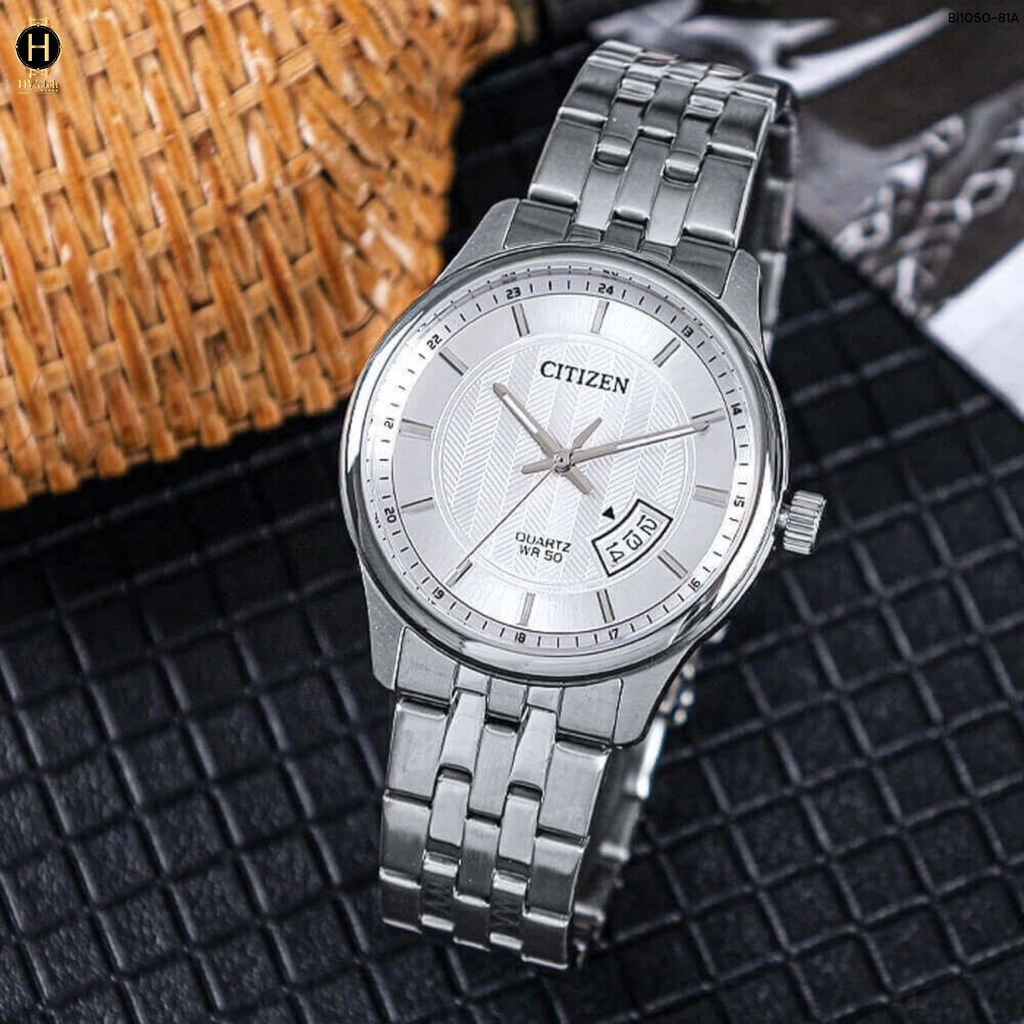 Đồng Hồ Nam Citizen Quartz BI1050-81A Dây Thép Vỏ Trắng Mặt Trắng