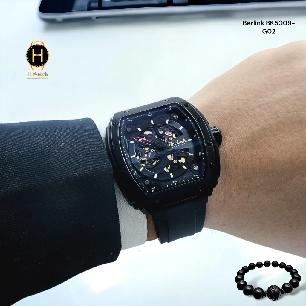 Đồng Hồ Nam Berlink Automatic BK5009-G02 Dây Casu Vỏ Đen Limited Edition