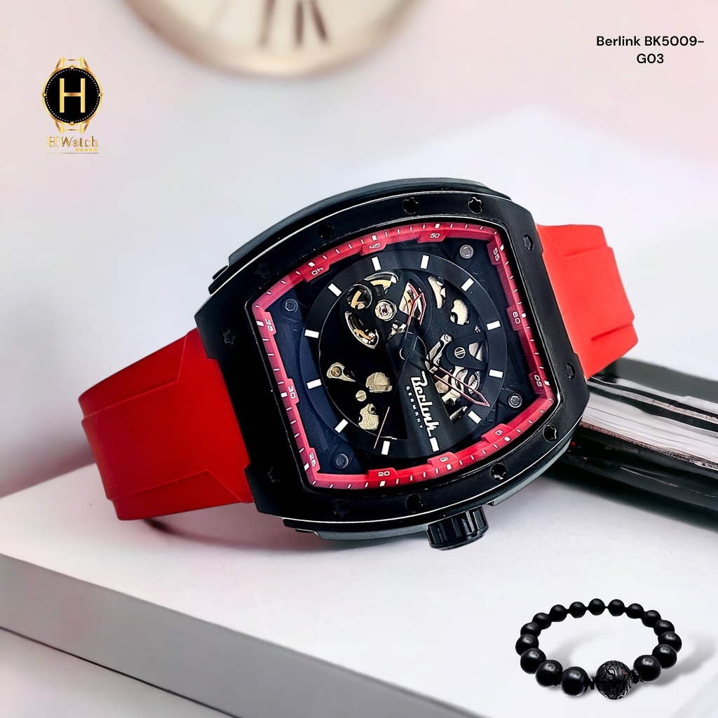 Đồng Hồ Nam Berlink Automatic BK5009-G03 Dây Casu Vỏ Đỏ Limited Edition