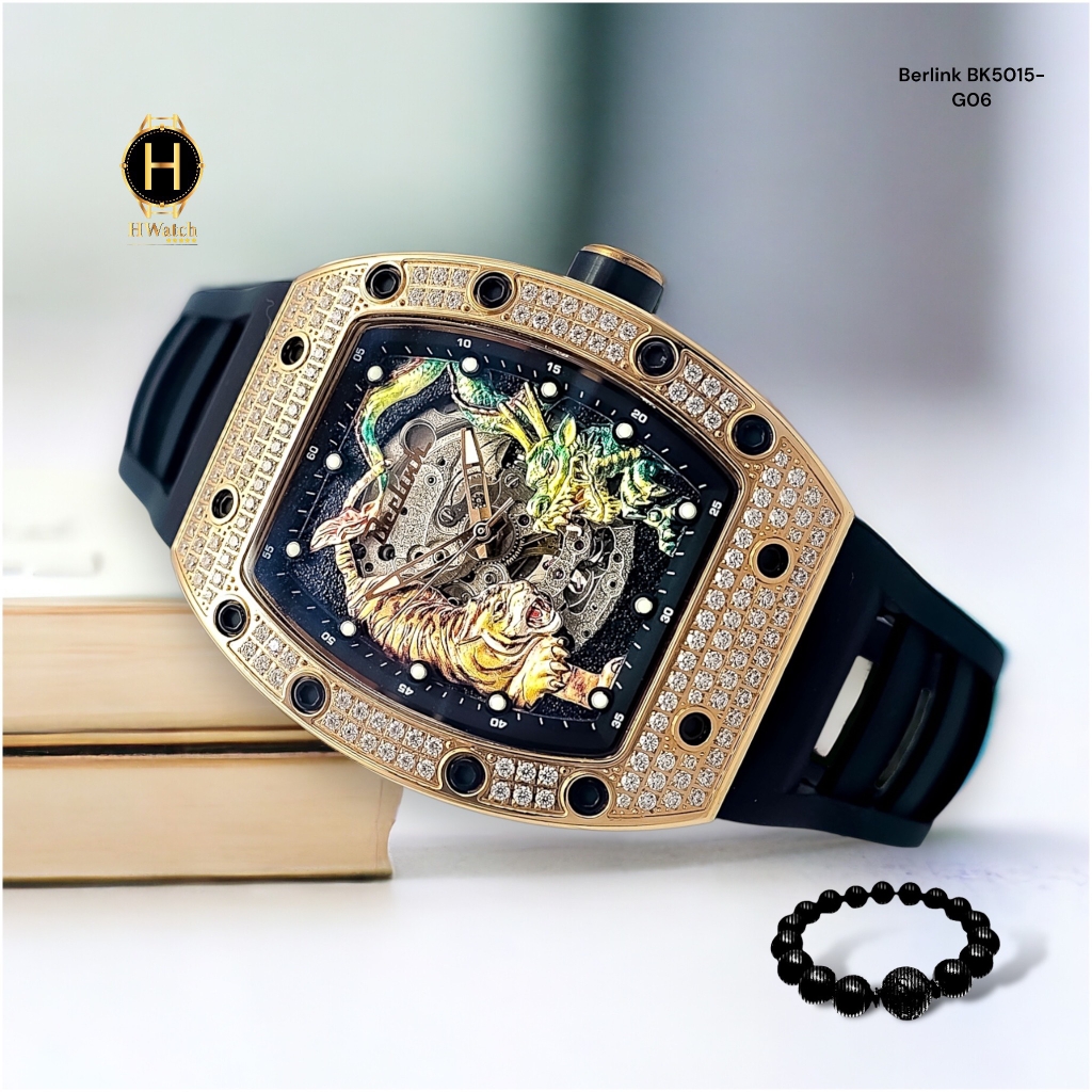 Đồng Hồ Nam Berlink Automatic BK5015-G06 Dây Casu Vỏ Vàng Hồng Đính Đá Limited Edition