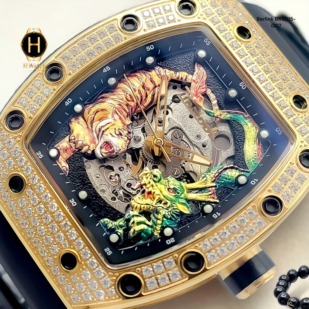 Đồng Hồ Nam Berlink Automatic BK5015-G07 Dây Casu Vỏ Vàng Hồng Đính Đá Limited Edition