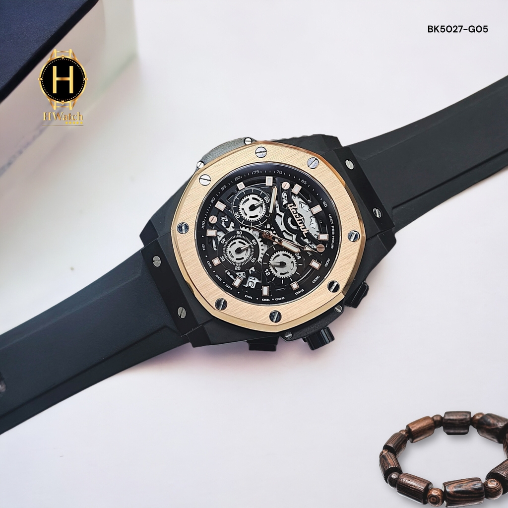 Đồng Hồ Nam Berlink Quartz BK5027-G05 Dây Casu Vỏ Gold Mặt Đen Sapphire