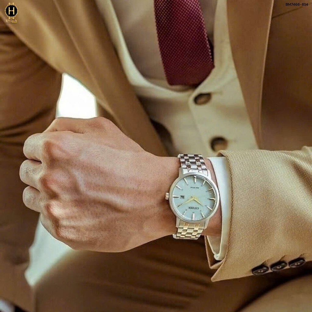 Đồng Hồ Nam Citizen Quartz Eco-Drive Demi Gold White Dial BM7466-81H