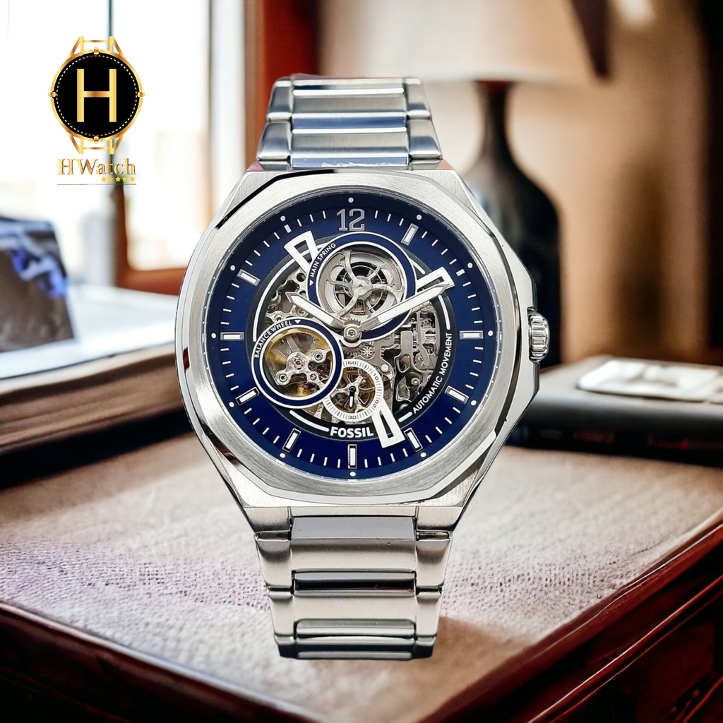 Đồng Hồ Nam Fossil Automatic BQ2620 Dây Sắt Vỏ Trắng Mặt Xanh