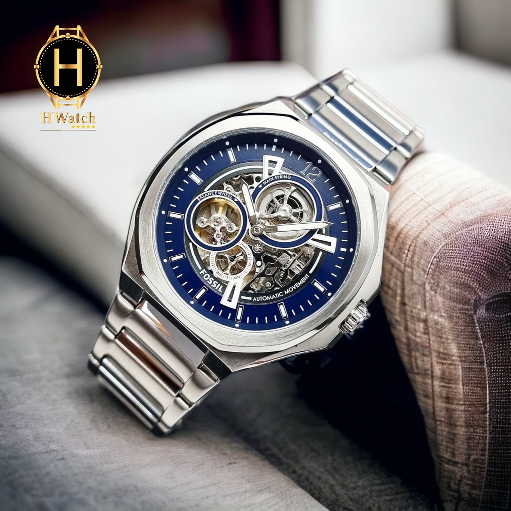 Đồng Hồ Nam Fossil Automatic BQ2620 Dây Sắt Vỏ Trắng Mặt Xanh