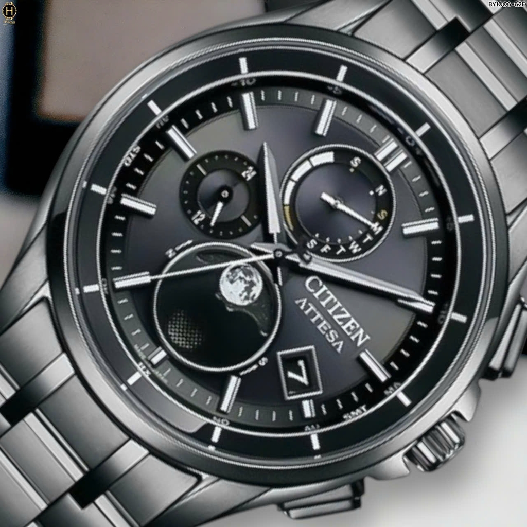Đồng Hồ Nam Citizen Quartz Eco-drive Attesa Titanium Radio Controlled Perpetual Calendar Moon Phase BY1006-62E