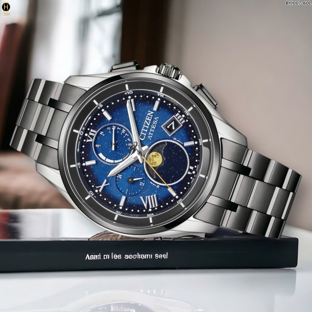 Đồng Hồ Nam Citizen Quartz Eco-drive Atessa Limited Pair YOZORA Titanium Radio Controlled Perpetual Calendar Moon Phase BY1007-60L