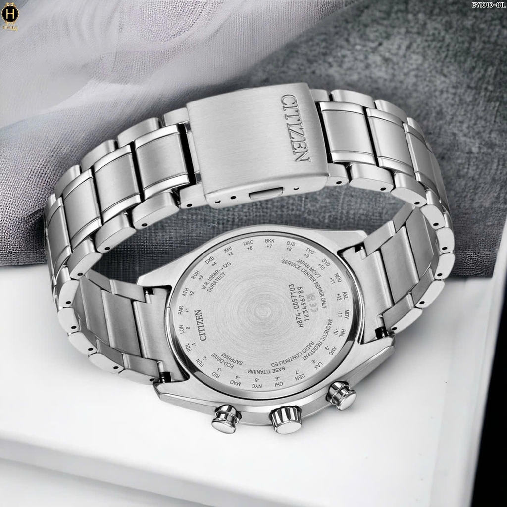 Đồng Hồ Nam Citizen Quartz Eco-drive Super Titanium Tsuki-Yomi Radio Controlled Perpetual Calendar Moon Phase Blue BY1010-81L