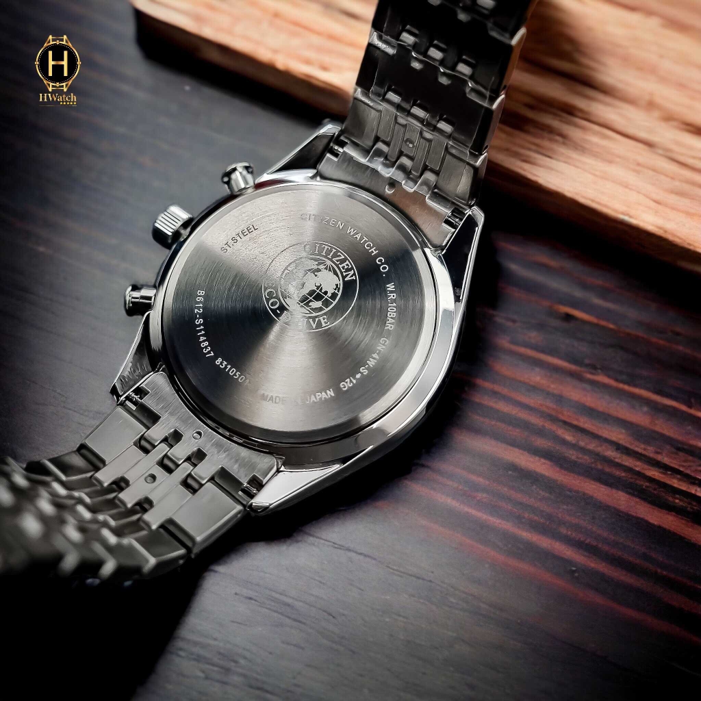 Đồng Hồ Nam Citizen Quartz Eco-Drive Chronograph CA0450-57E Dây Thép Vỏ Trắng Mặt Đen Sapphire