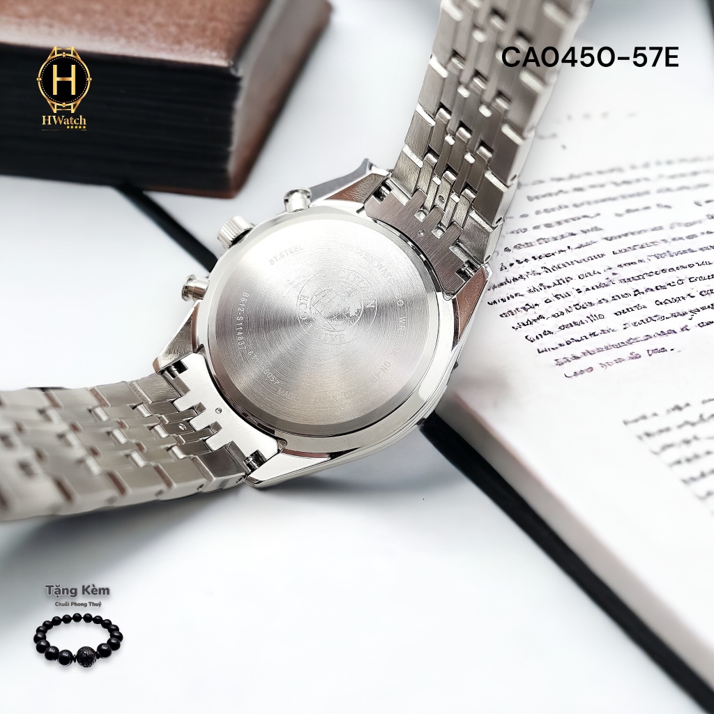 Đồng Hồ Nam Citizen Quartz Eco-Drive Chronograph CA0450-57E Dây Thép Vỏ Trắng Mặt Đen Sapphire