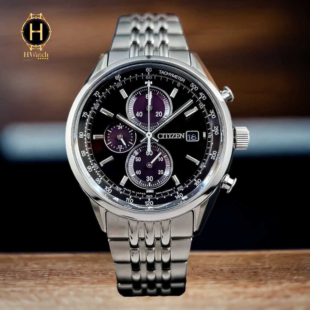 Đồng Hồ Nam Citizen Quartz Eco-Drive Chronograph CA0450-57E Dây Thép Vỏ Trắng Mặt Đen Sapphire