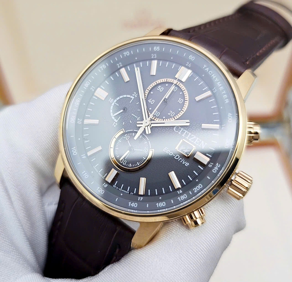 Đồng Hồ Nam Citizen Quartz Eco-Drive Chronograph Rose Strap CA0843-11H