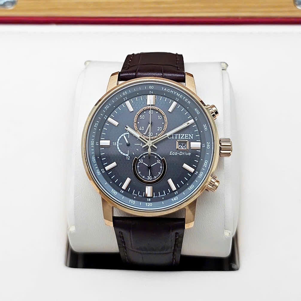 Đồng Hồ Nam Citizen Quartz Eco-Drive Chronograph Rose Strap CA0843-11H
