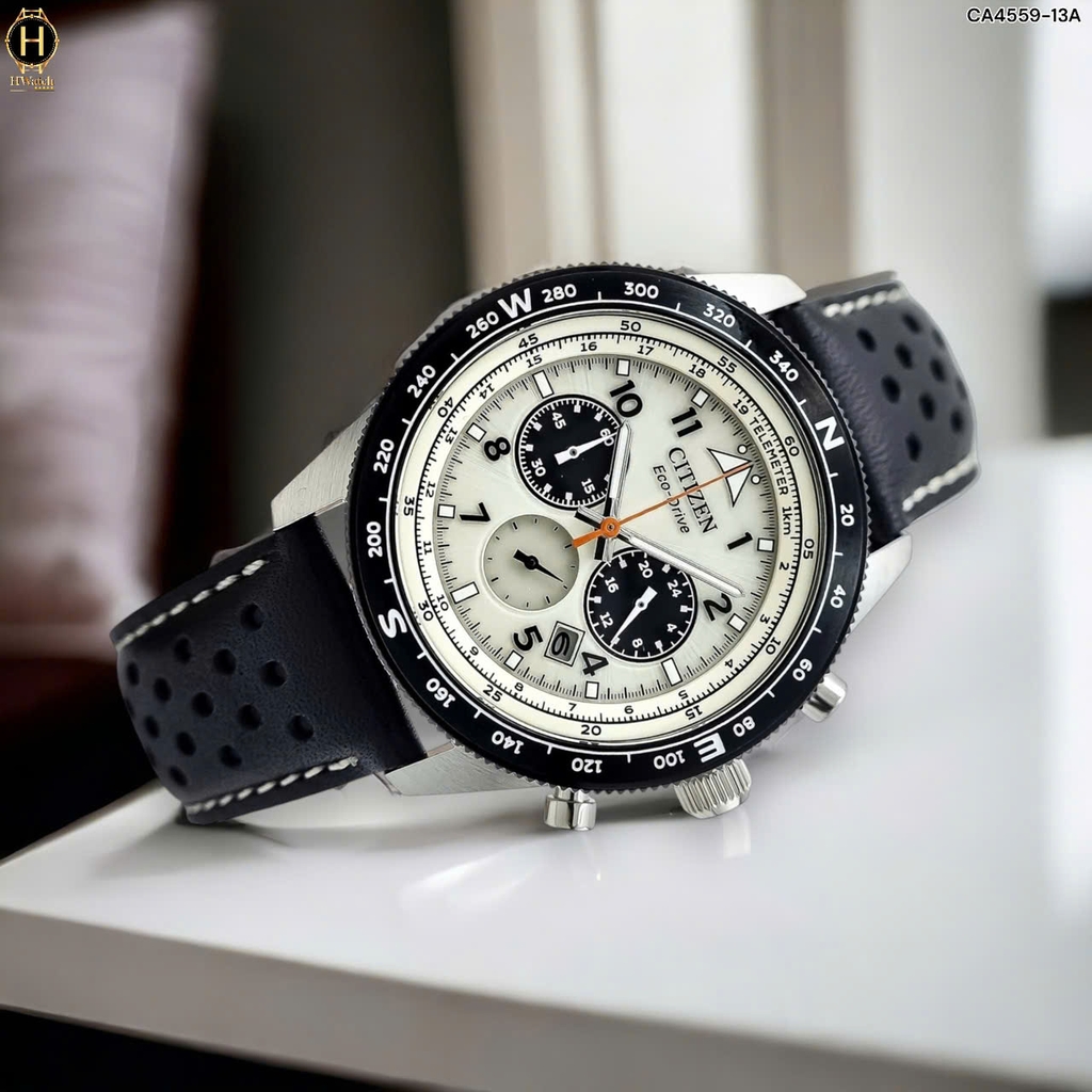 Đồng Hồ Nam Citizen Quartz Eco-Drive CA4559-13A Dây Da Vỏ Trắng Mặt Trắng