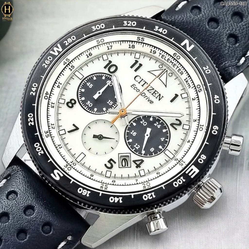 Đồng Hồ Nam Citizen Quartz Eco-Drive CA4559-13A Dây Da Vỏ Trắng Mặt Trắng