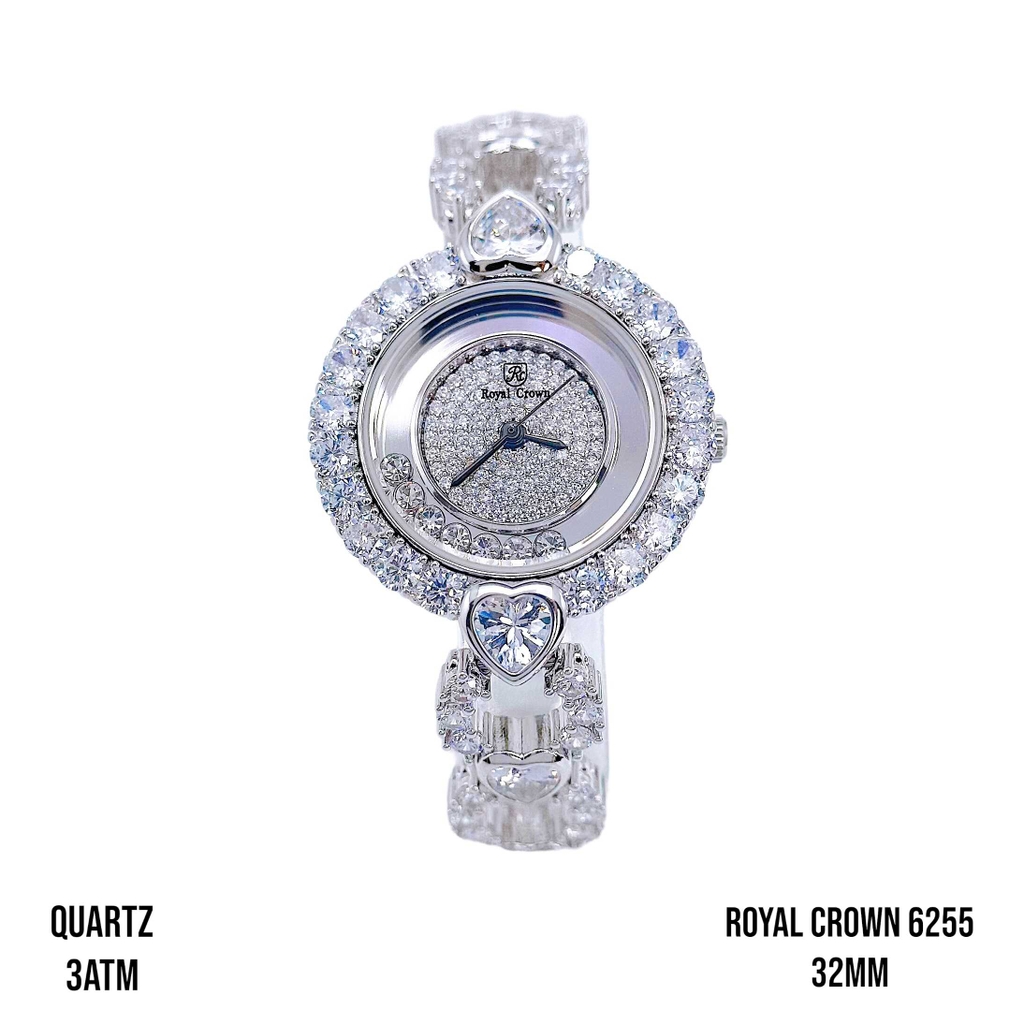 Đồng Hồ Nữ Royal Crown Quartz 6255 Đá Dây Thép