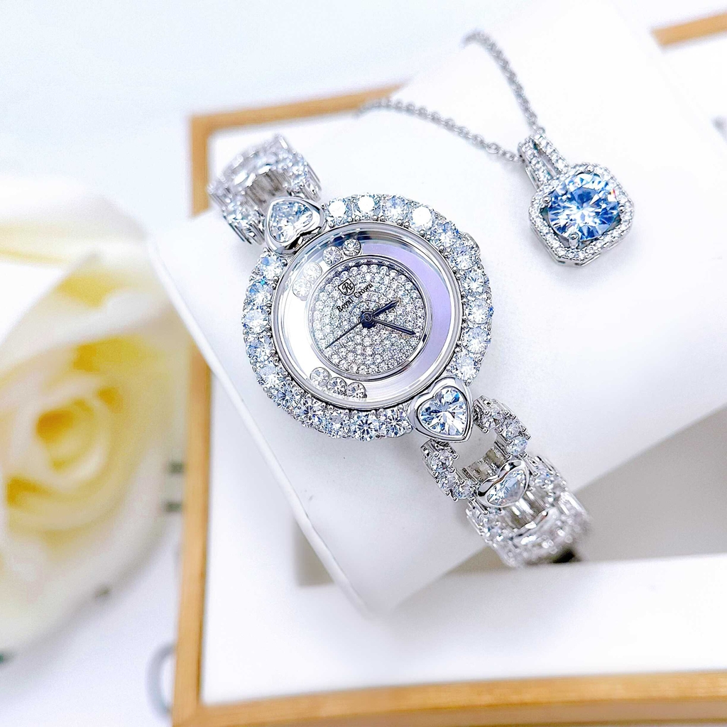 Đồng Hồ Nữ Royal Crown Quartz 6255 Đá Dây Thép