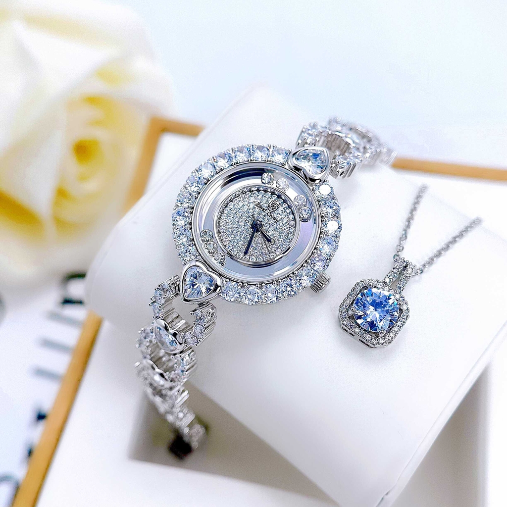 Đồng Hồ Nữ Royal Crown Quartz 6255 Đá Dây Thép