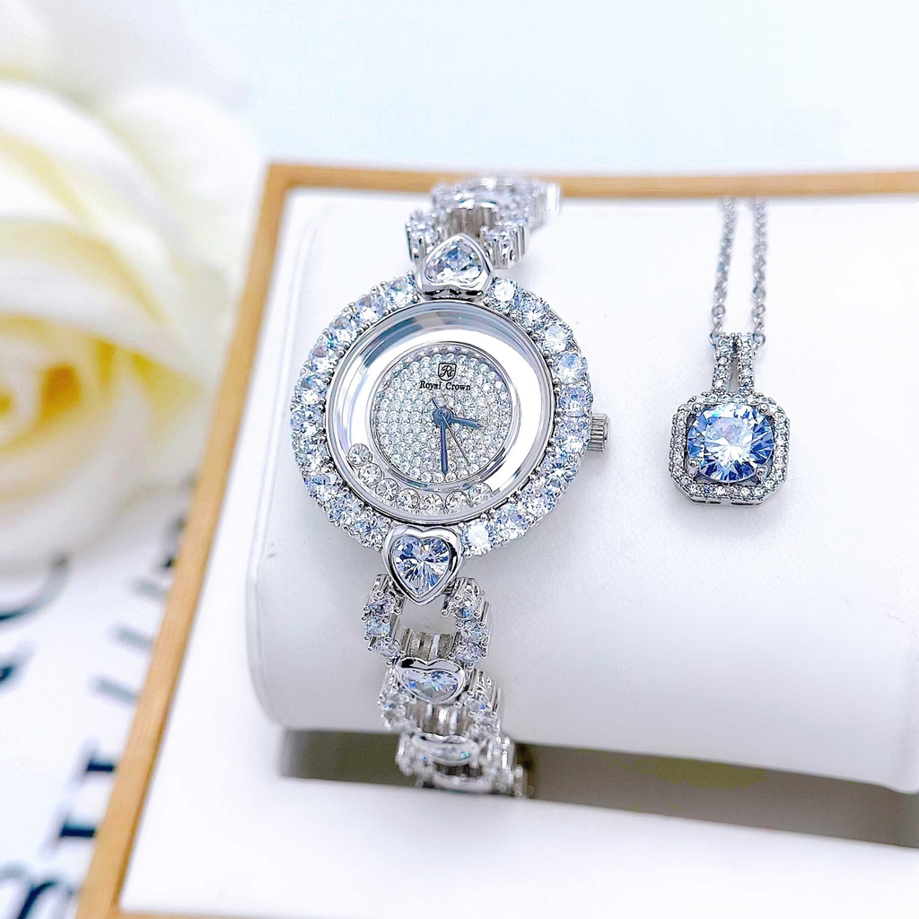 Đồng Hồ Nữ Royal Crown Quartz 6255 Đá Dây Thép