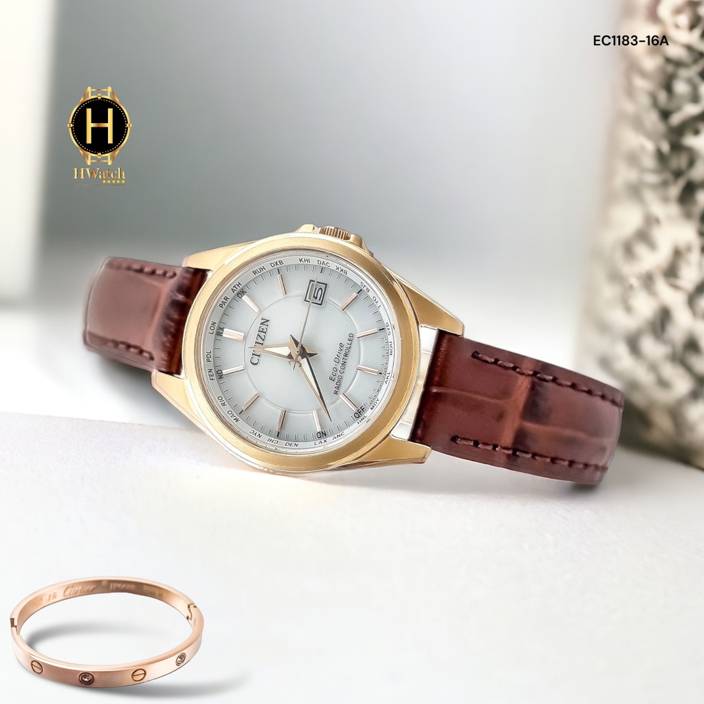 Đồng Hồ Nữ Citizen Quartz Eco-Drive EC1183-16A Radio Controlled Mặt Trắng Sapphire