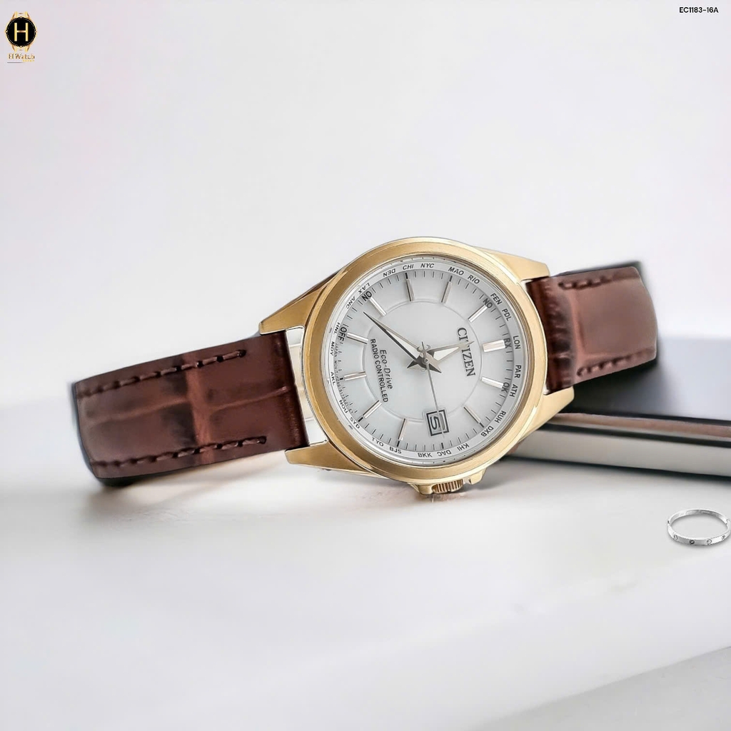 Đồng Hồ Nữ Citizen Quartz Eco-Drive EC1183-16A Radio Controlled Mặt Trắng Sapphire