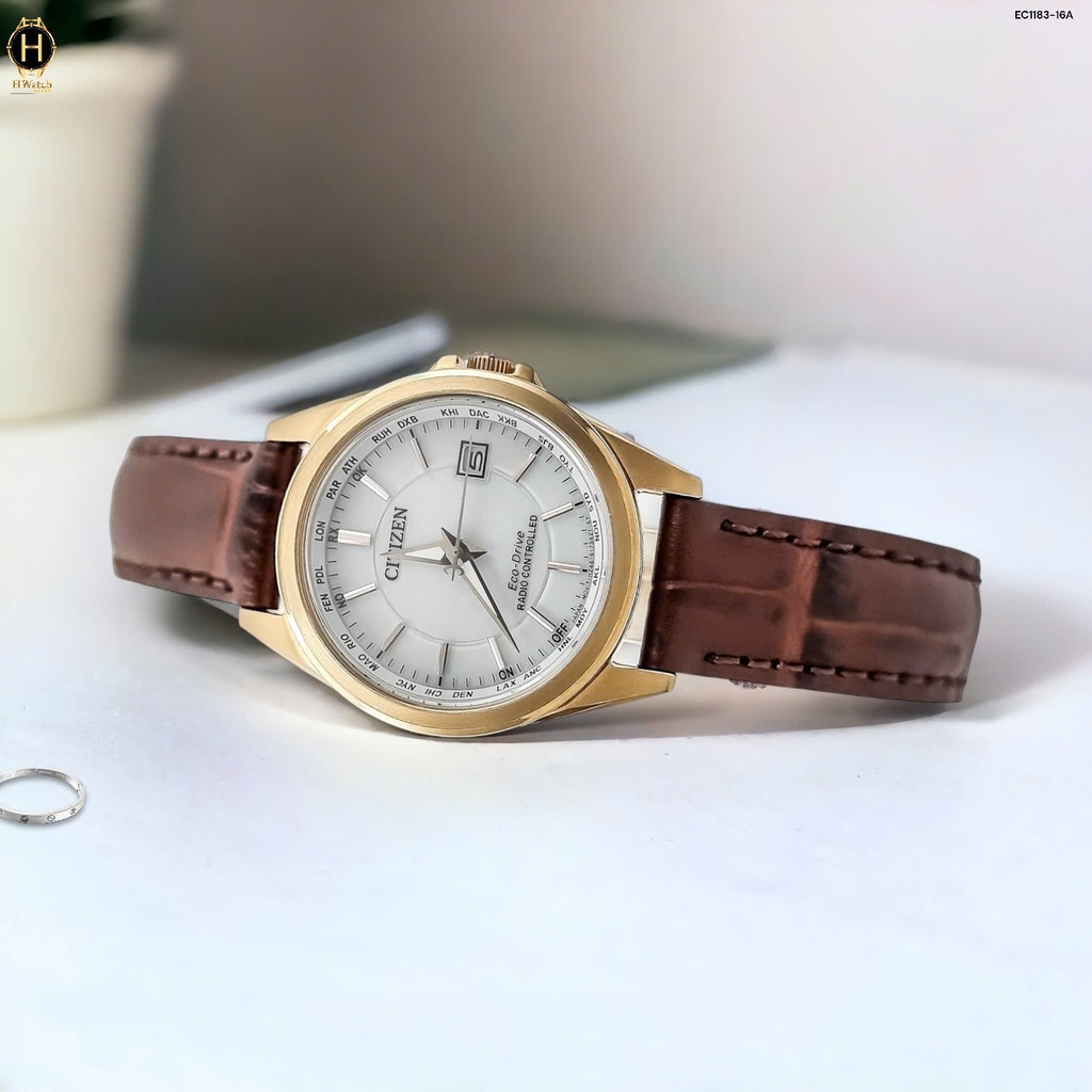 Đồng Hồ Nữ Citizen Quartz Eco-Drive EC1183-16A Radio Controlled Mặt Trắng Sapphire