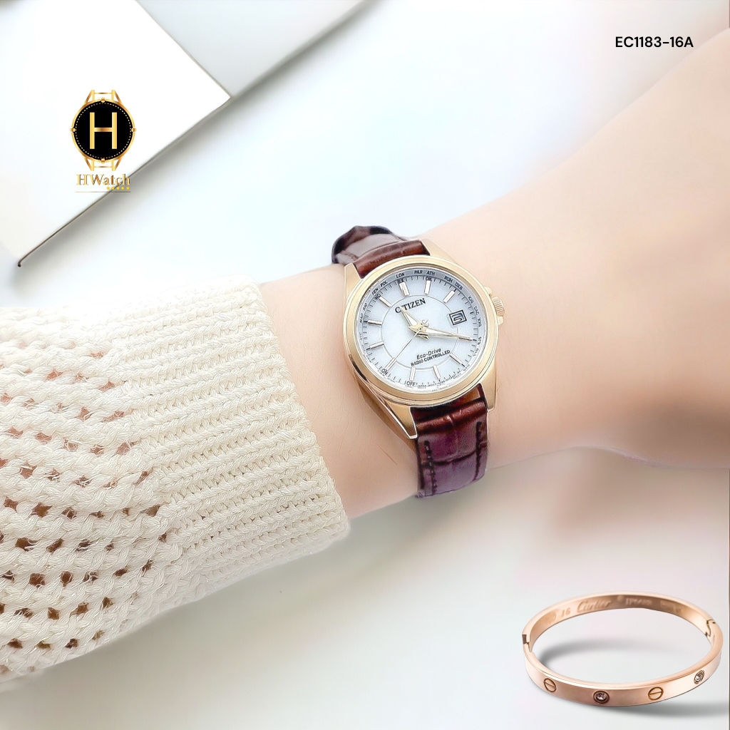 Đồng Hồ Nữ Citizen Quartz Eco-Drive EC1183-16A Radio Controlled Mặt Trắng Sapphire