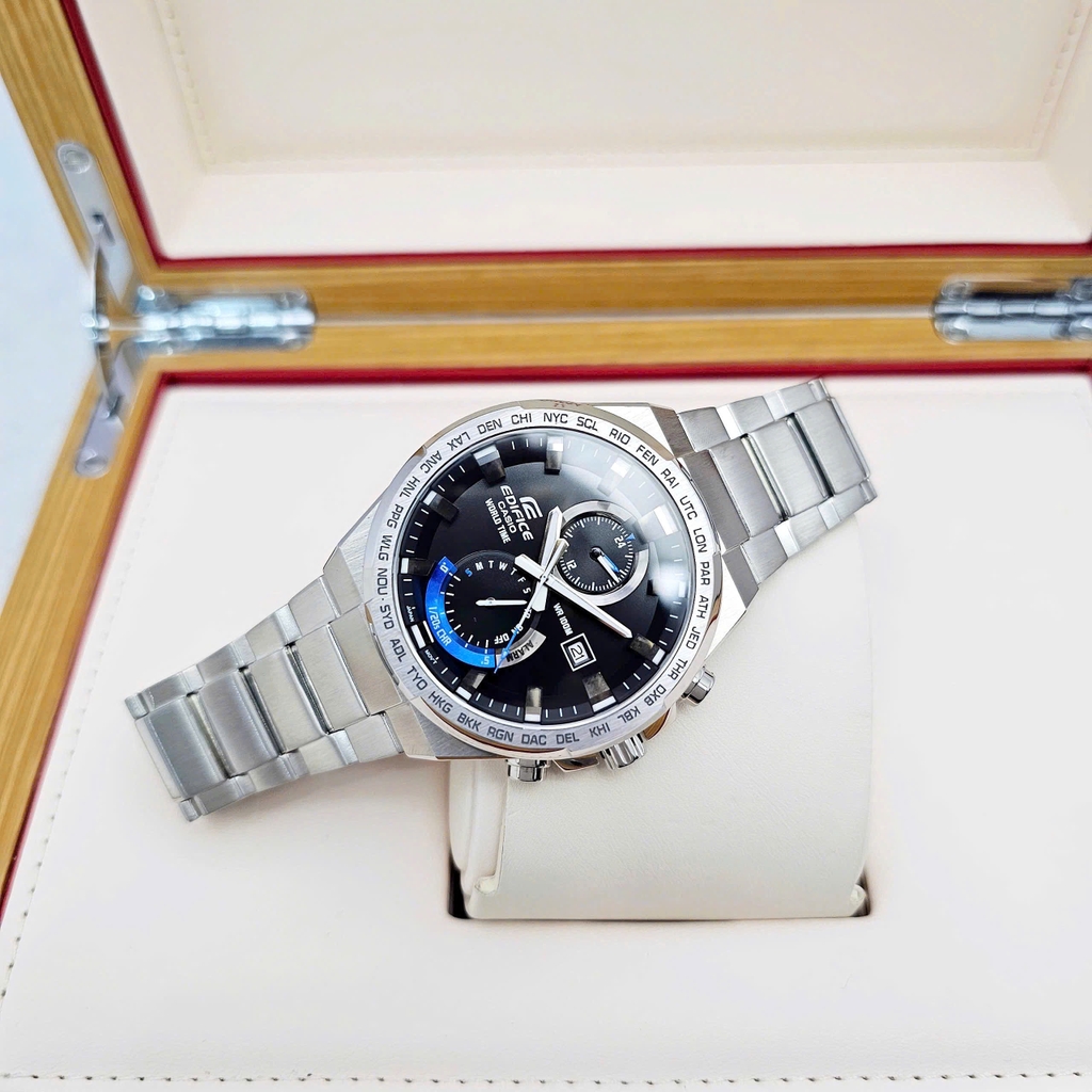 Đồng Hồ Nam Casio Quartz EFR-542D-1AUDF Dây Thép Bạc Mặt Đen