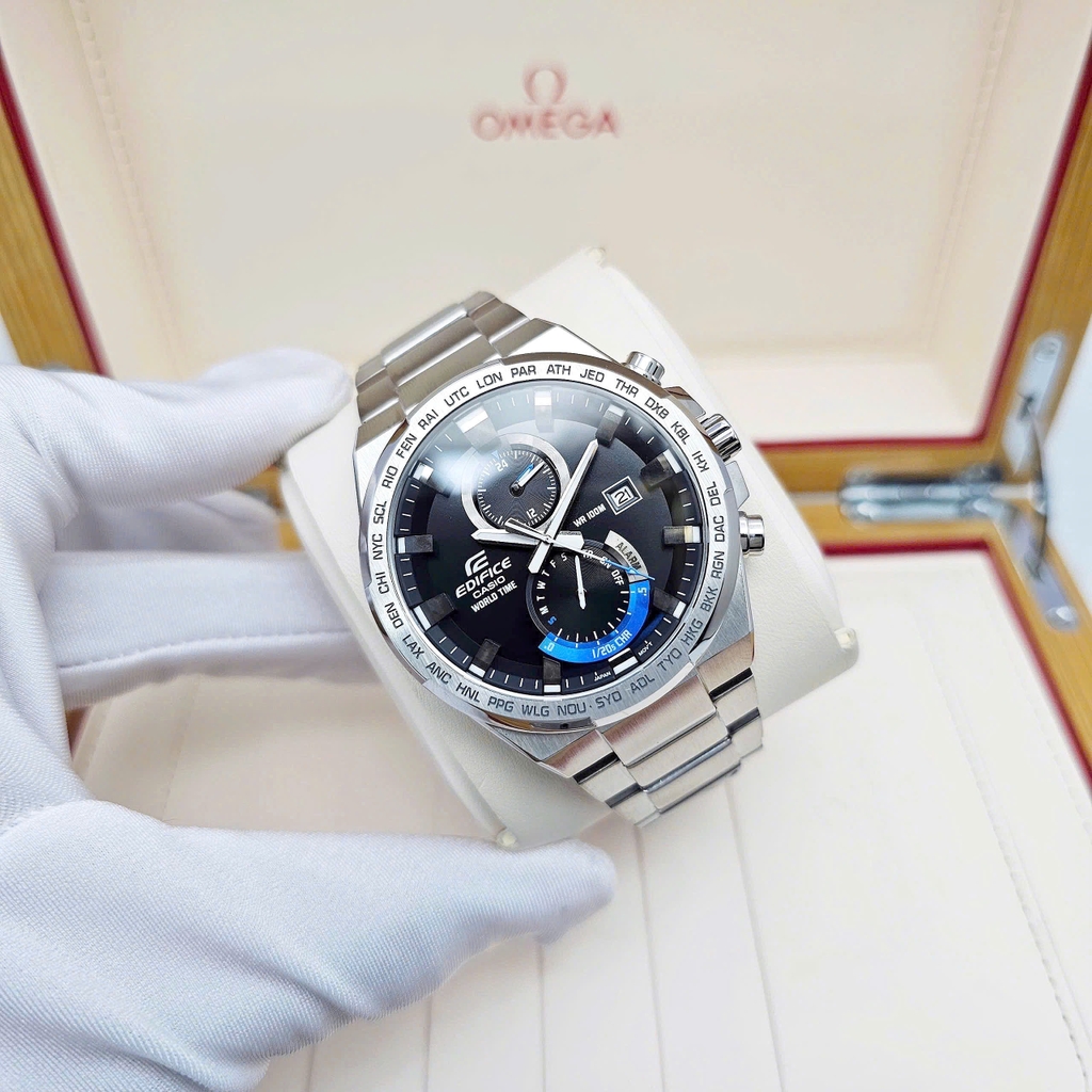 Đồng Hồ Nam Casio Quartz EFR-542D-1AUDF Dây Thép Bạc Mặt Đen