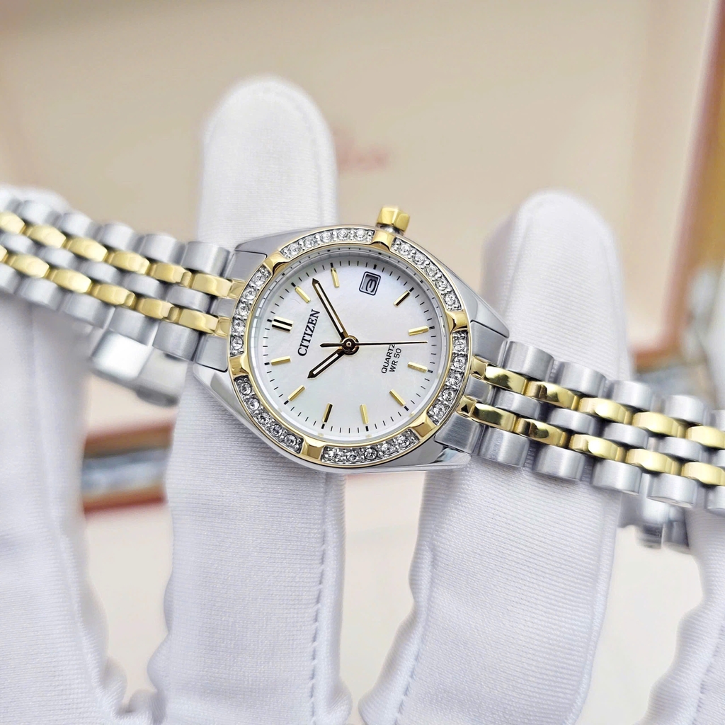 Đồng Hồ Nữ Citizen Quartz EU6064-54D Dây Thép Vỏ Trắng Mặt Khảm Trai 
