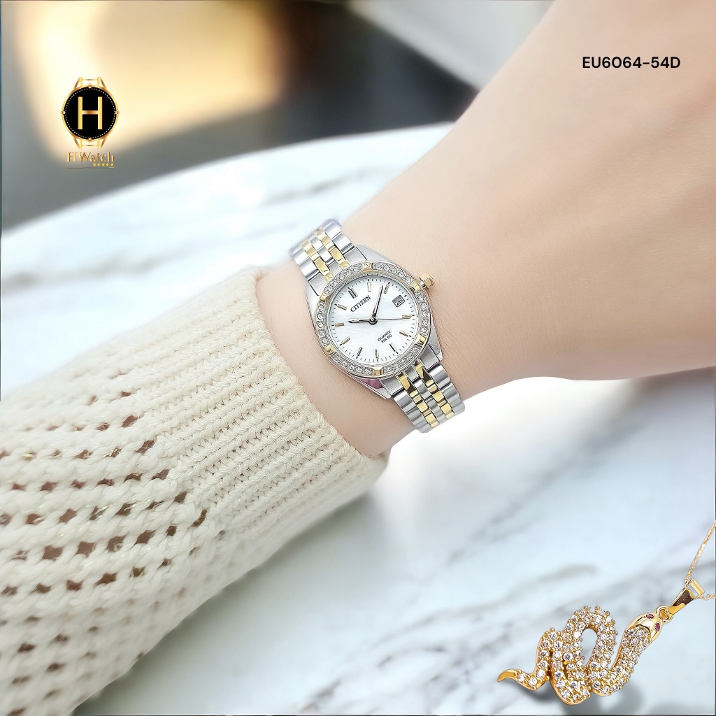 Đồng Hồ Nữ Citizen Quartz EU6064-54D Dây Thép Vỏ Trắng Mặt Khảm Trai 