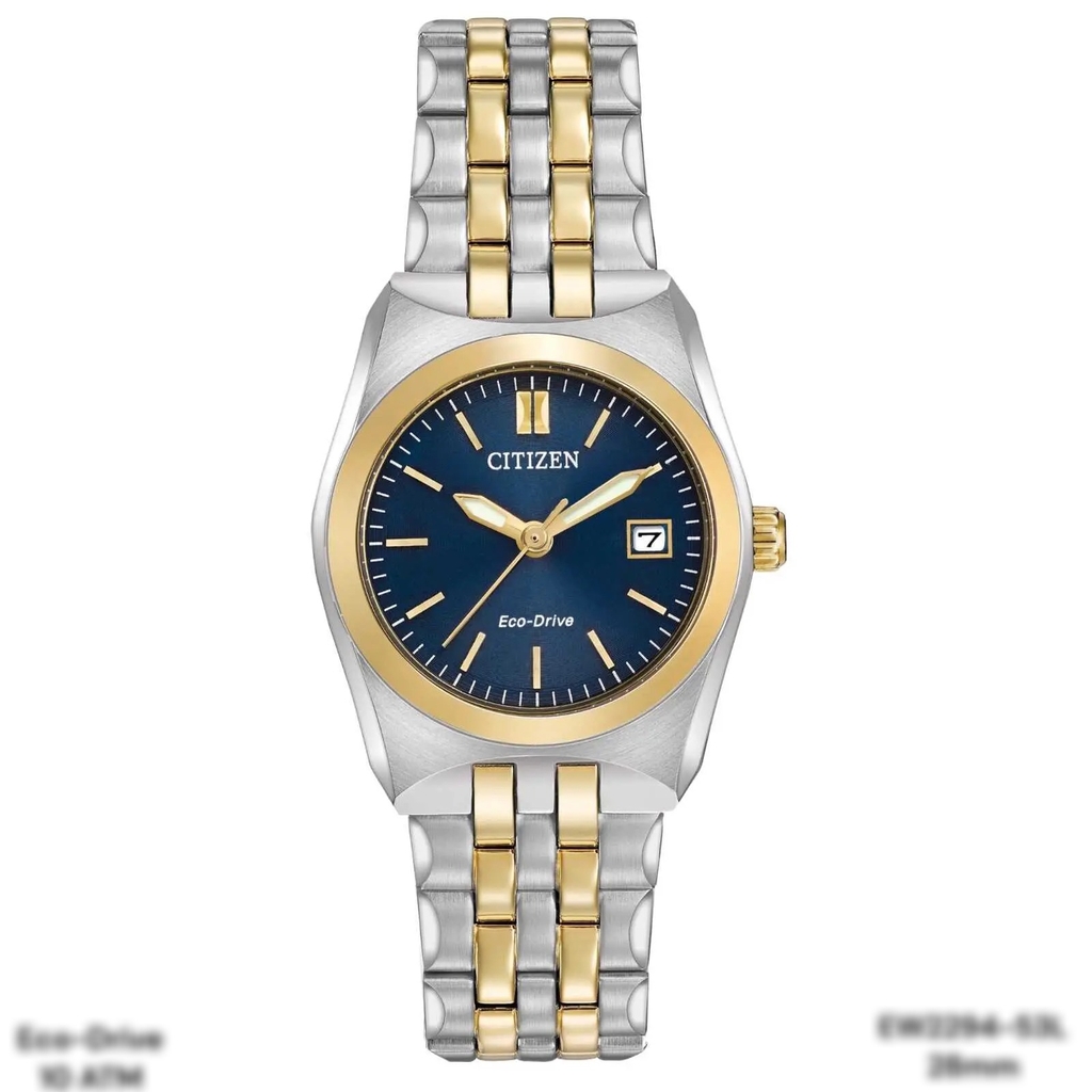 Đồng Hồ Nữ Citizen Quartz Eco-drive Dây Thép Demi Vàng Mặt Xanh Dương EW2294-53L