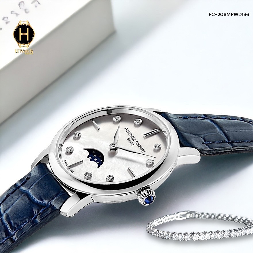 Đồng Hồ Nữ Frederique Constant Pin FC-206MPWD1S6 Slimline Moonphase Sapphire