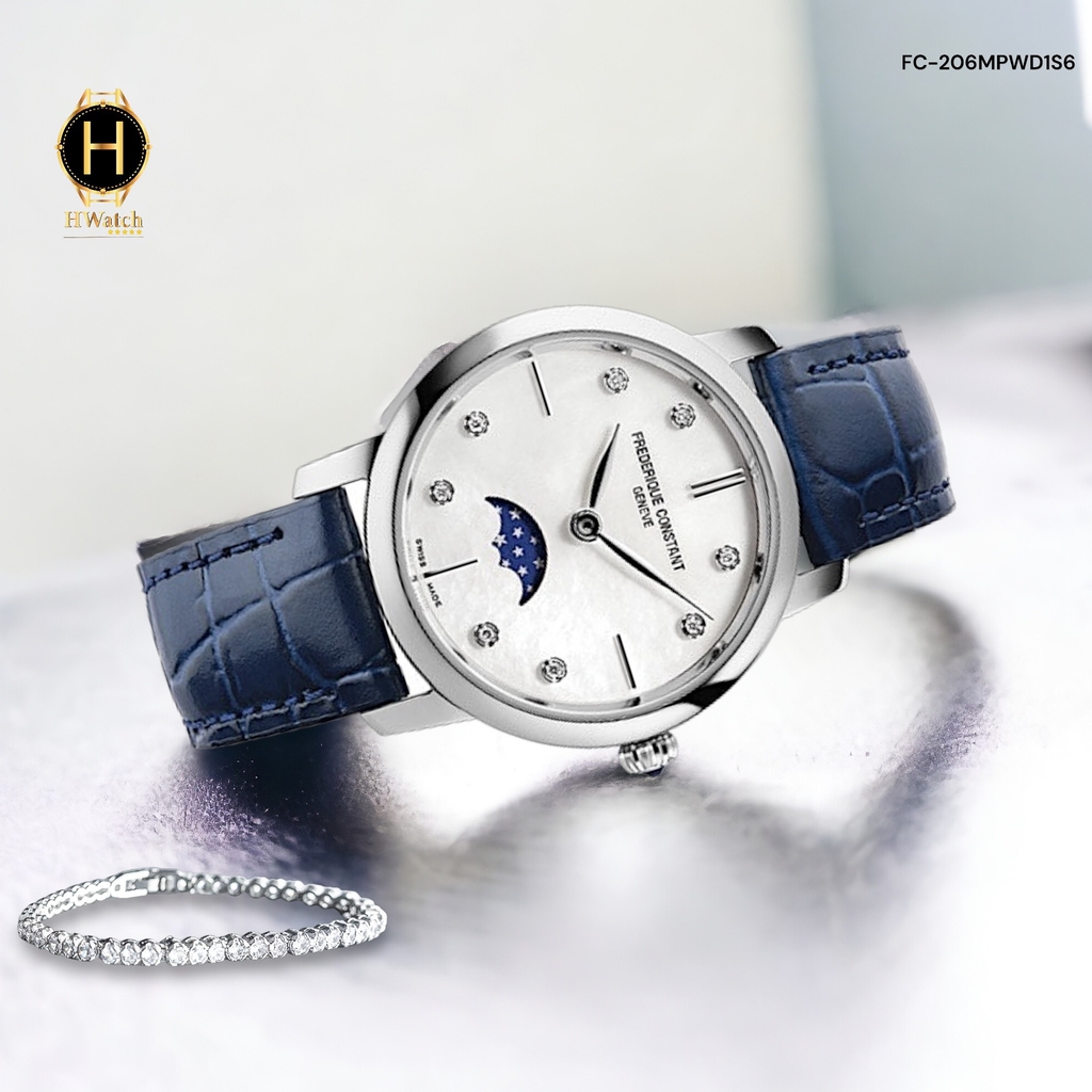 Đồng Hồ Nữ Frederique Constant Pin FC-206MPWD1S6 Slimline Moonphase Sapphire