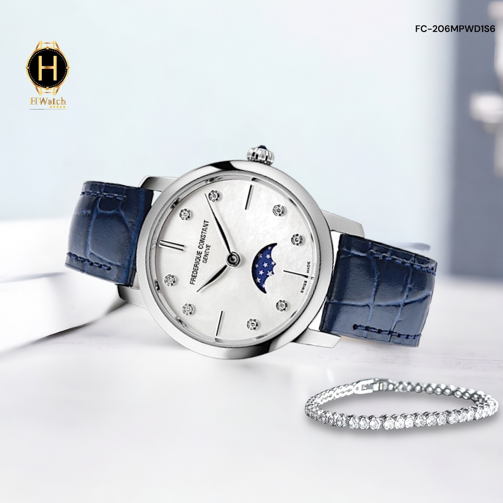 Đồng Hồ Nữ Frederique Constant Pin FC-206MPWD1S6 Slimline Moonphase Sapphire