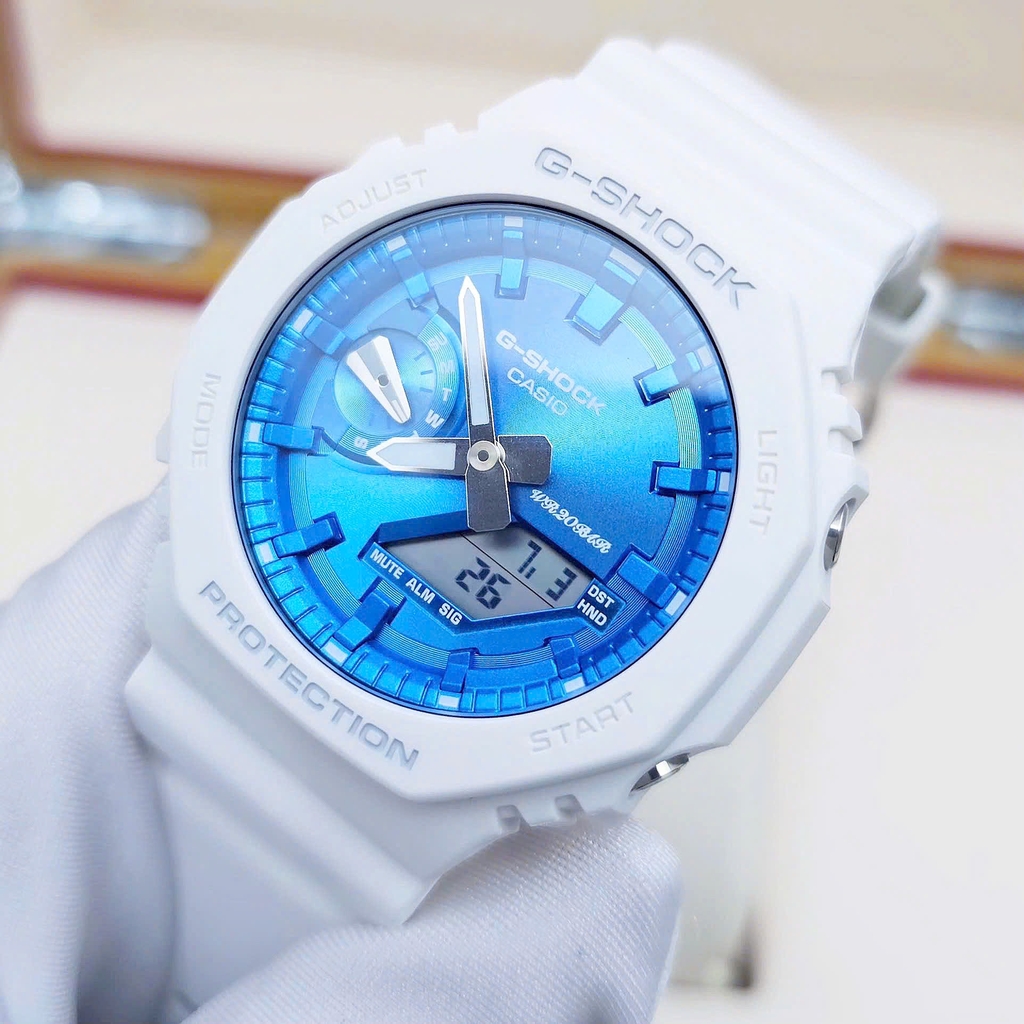 Đồng Hồ Nam Casio Quartz Gshock GA-2100WS-7ADR Dây Nhựa Mặt Xanh