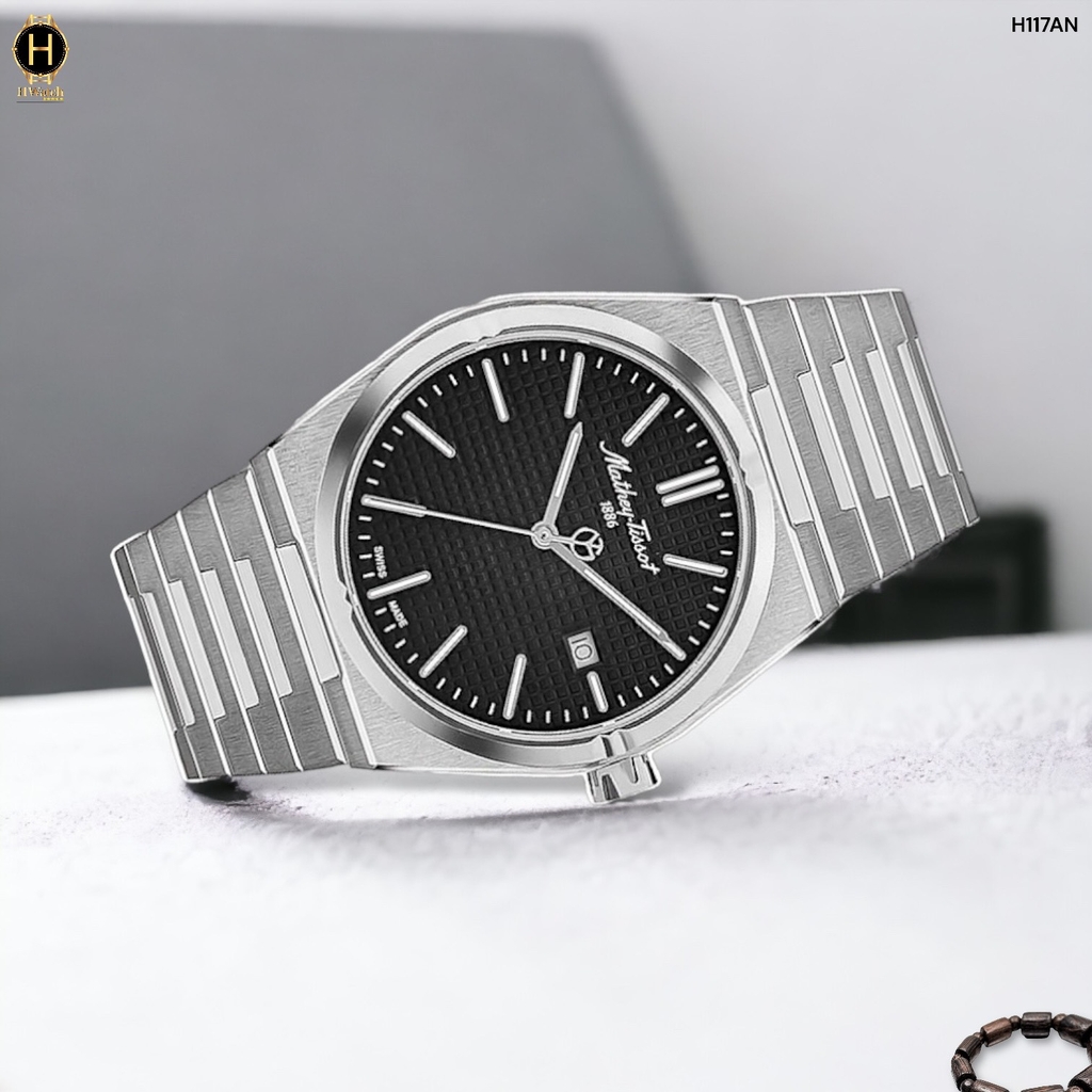 Đồng Hồ Nam Mathey Tissot Quartz H117AN Dây Thép Mặt Đen