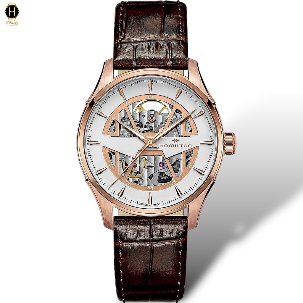 Đồng Hồ Nam Hamilton Automatic Jazzmaster Skeleton Spiky-H H42505510 Dây Da Mặt Trắng Sapphire